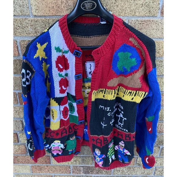 Vintage Belle Pointe School Teacher Classroom Students Cardigan Size L Sweater - Picture 2 of 10